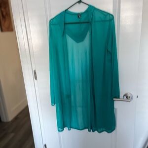Sheer Teal Long Cover up